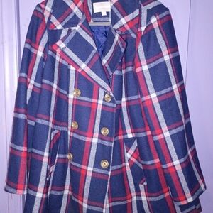 Woman Within Plaid Double-Breasted Coat